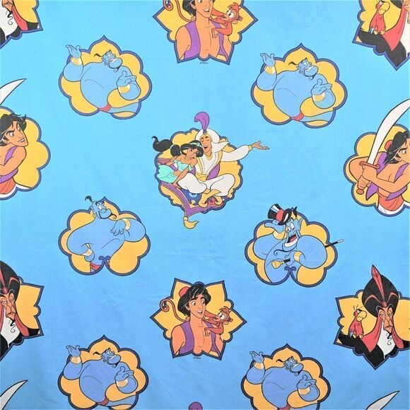 Vintage Disney USA Aladdin Twin Fitted Sheet Blue Genie Lago Abu Jafar Jasmine - Picture 1 of 12